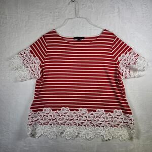 Tommy‎ Hilfiger Womens Red White Striped Shirt Size 2XL Lace Embellished